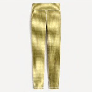 J Crew High Waisted Leggings in Preppy Olive Green & White Gingham Print